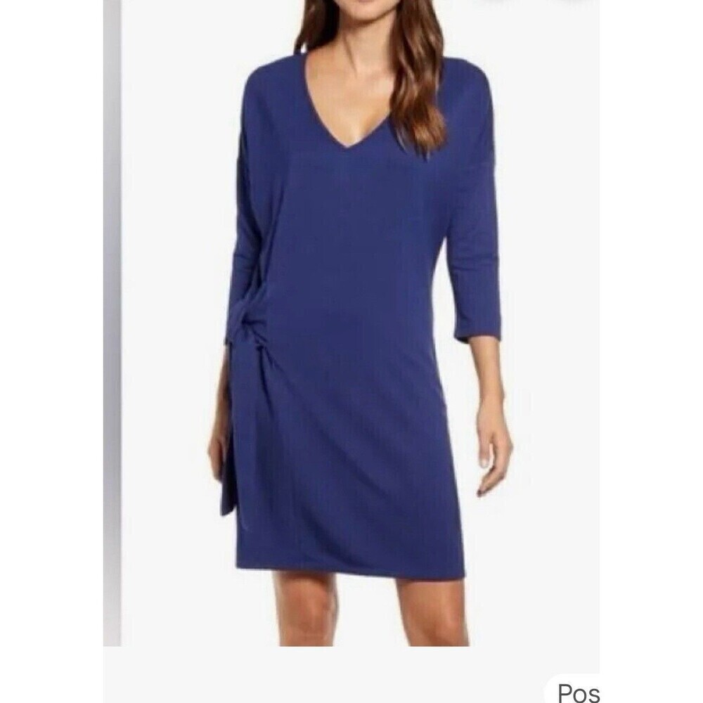 New Tommy Bahama Dress Silky Size Small Blue Long Sleeve V-Neck